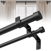 HEI! DEAR 1" Adjustable Black Double Curtain Rod Set for Windows Heavy Duty with End Cap Finials,36-72"
