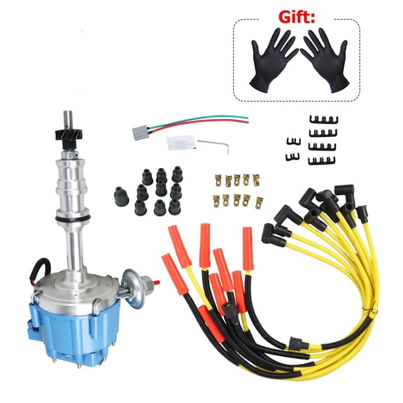 HEI Distributor Kit w/ Spark Plug Wires & Installation Access for Ford FE V8
