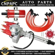 For Chevy 327 And 350 Small Cap HEI Distributor with Red Coil And 8.5Mm Wires Positioned Beneath The Exhaust.