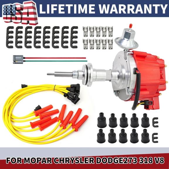 HEI Distributor&SparkPlug Wire& Free Pig Tail for Mopar Chrysler Dodge273 318 V8