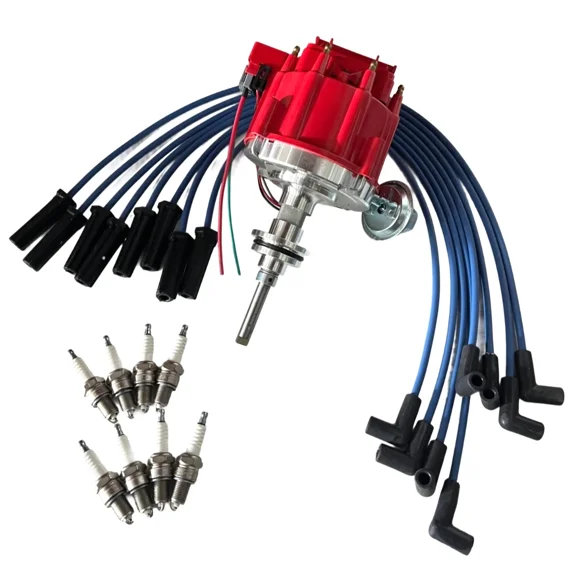 HEI Distributor + Wire Set + Spark Plugs For Dodge Ram Chrysler 74 to 83 4740339AB