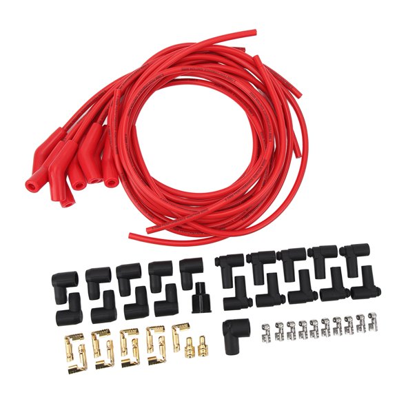 HEI High Performance Sparking Plug Ignition Wire Set 8.5mm Heavy Insulated Spiral Core 45 135 Degree Terminal Boots Modification Upgrade Accessory Kit for 8 Cylinder V8 Race Track Cars Red Pack