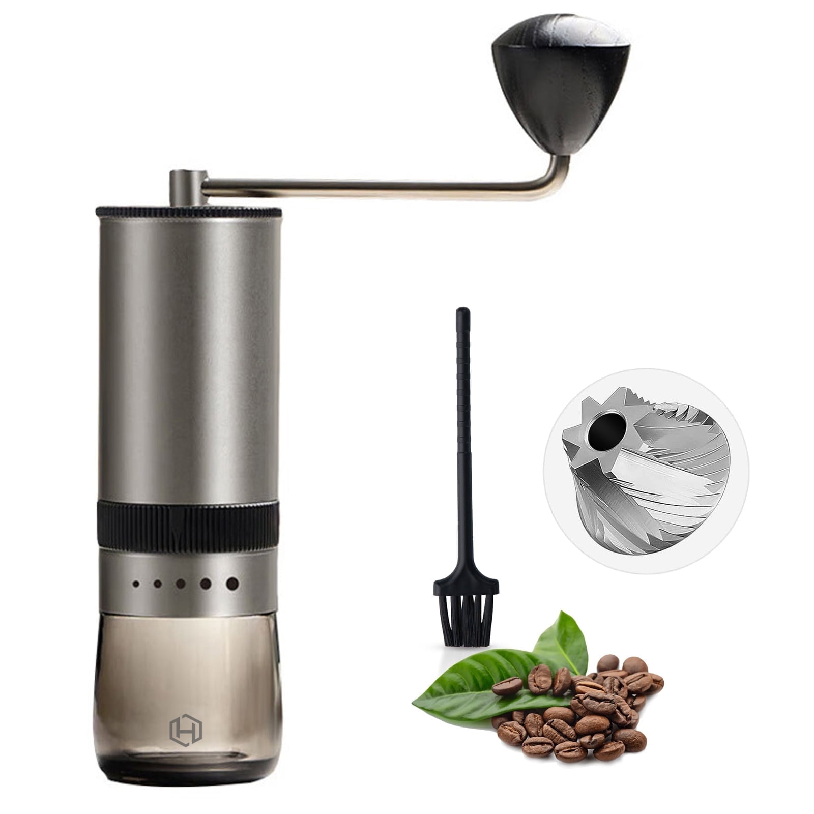 HEIHOX Manual Hand Coffee Bean Grinder - 7 Star Stainless Steel Burr, Adjustable Settings for Customized Grind, Brush, Easy to Clean, Elegant Gift