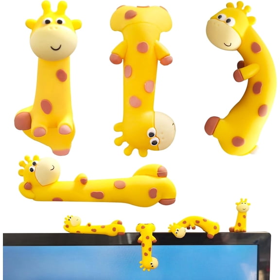 HEIKAFEI 4 PCS Resin Giraffe Figurine Computer Monitor Decor,Cute Mini Goose Statues for Car Dashboard,Funny Desk/TV/Photo Frame Decorations