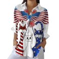 thumbnail image 1 of HEILAU 3/4 Sleeve Shirts for Women Retro Independence Day American Flag Floral Print Shirt Art Casual V Neck Patriotic Shirt, 1 of 4