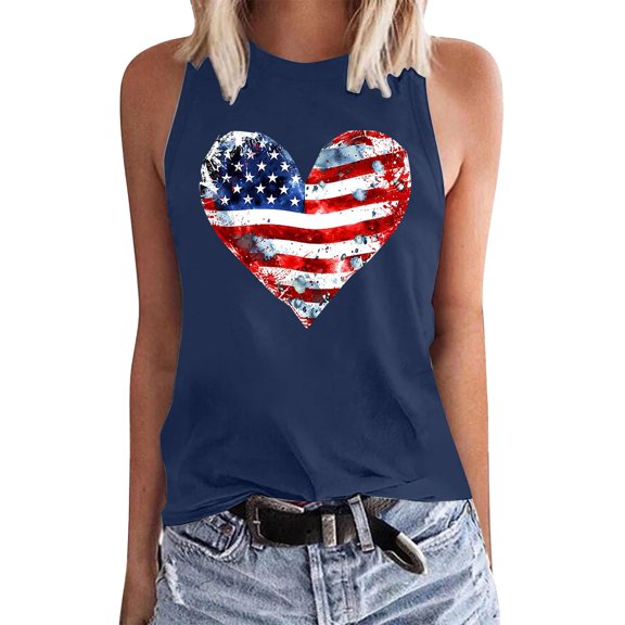 HEILAU 4th of July Shirts for Women American Flag Graphic Tees Gradient Coconut Tree Tank Tops Summer Sleeveless V Neck Button Down Shirt Summer Tank Top