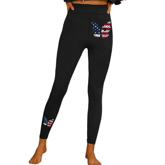 HEILAU 4th of July Leggings for Women High Waisted Casual Fashion Tight Sports Yoga Pants Colorful Flower Butterfly Print Patiotic Yoga Pants