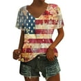 thumbnail image 1 of HEILAU 4th of July Shirts for Women American Flag Graphic Tees Independence Day Vintage Print Floral Casual V Neck T Shirt Patriotic T Shirts, 1 of 5