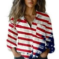 thumbnail image 1 of HEILAU 4th of July Shirts for Women American Flag Printed 3/4 Sleeve Button Down Linen Shirt Casual Independence Day Tops, 1 of 5