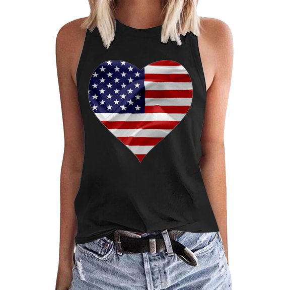 HEILAU 4th of July Tank Tops for Women Gradient Coconut Tree Summer Sleeveless V Neck Button Down Shirt Patriotic Shirts