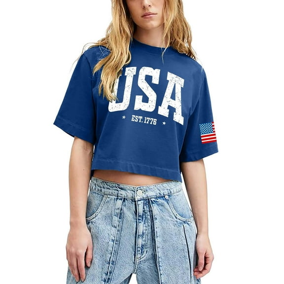 HEILAU American Flag Graphic T Shirts for Women 4th of July Crop Tops USA Shirt Patriotic Tee Memorial Day Tshirt Girls Patriotic Tops