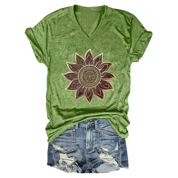 HEILAU American Flag Graphic T Shirts for Women 4th of July Vintage Floral T Shirt Boho Wildflower Loose Tees Short Sleeve Casual Tops Patriotic Tops
