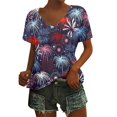 thumbnail image 1 of HEILAU American Flag Graphic T Shirts for Women 4th of July Vintage Print Independence Day Floral Casual V Neck T Shirt Patriotic Tops, 1 of 5
