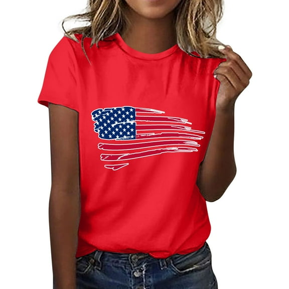 HEILAU American Flag Graphic T Shirts for Women Independence Day Shirt T Shirts Top Crewneck Short Sleeve National Print Patriotic Tops