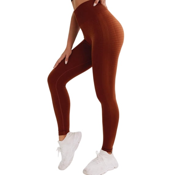 HEILAU High Waisted Leggings for Women Solid Color Hip Lifting Stretchy Non-Constricting Yoga Pants Leggings for Women Tummy Control Coffee M