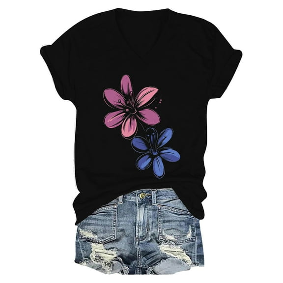 HEILAU Independence Day Shirts for Women American Flag Graphic Tees Casual V Neck Short Sleeve T Shirt Patriotic Tops