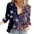 thumbnail image 1 of HEILAU Independence Day Shirts for Women American Flag Long Sleeve Button Down Shirt 3D Printed Washed Refreshing 4th of July Tops, 1 of 5
