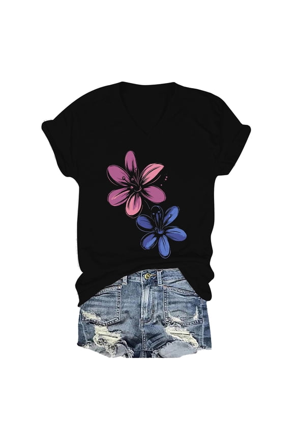 Independence Day Shirts for Women Plus Size American Flag Graphic Tees Casual V Neck Short Sleeve T Shirt Patriotic Tops