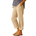 thumbnail image 1 of HEILAU Women's Casual Pants Cotton Linen Elastic Waist Pocket Straight Leg Pants Womens Linen Pants Khaki 2XL, 1 of 5
