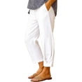 thumbnail image 1 of HEILAU Women's Casual Pants Cotton Linen Elastic Waist Pocket Straight Leg Pants Womens Linen Pants White XL, 1 of 4
