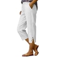 thumbnail image 1 of HEILAU Women's Casual Pants Fashion Cotton Linen Button Slit Solid Color Cropped Pants Womens Sweatpants White M, 1 of 4