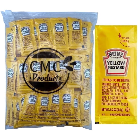 HEINZ Mustard Packets, 100 Count, 5.6 g Single Serve Mustard Packets in CMC Products Slide-Seal Bag, Repackaged by CMC Products LLC