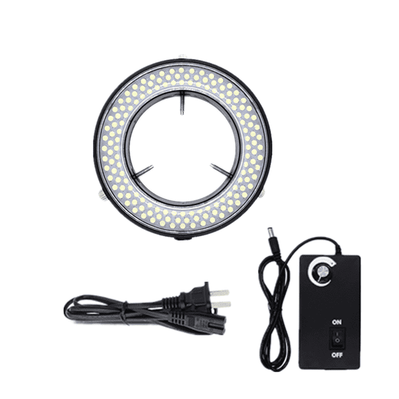 Microscope 144 Led Ring Light Lamp Adjustable Illuminator, Flexible  Source for Lab Stereo Camera, with Industry Power Adapter For Microscope Eyepiece Eye shields Or Eye-guards(Black)