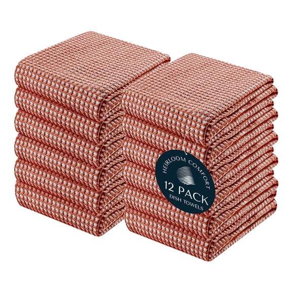 HEIRLOOM COMFORT 12 Pack Dual Tone Reversible Waffle Weave Kitchen Towels, 16x26 Inch, 100% Cotton, Absorbent Dishcloth Set, Quick Drying, Durable for Cleaning, Wiping, Machine Washable, Rust