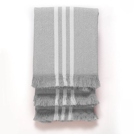 HEIRLOOM COMFORT 3 Pack Monochrome Stripe Kitchen Towels with Fringes, 16x26 Inch, 100% Cotton, Lint-Free, Absorbent & Washable Dish Towels for Drying Dishes, Everyday Kitchen Use, Dark Grey