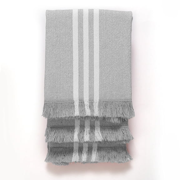 HEIRLOOM COMFORT 3 Pack Monochrome Stripe Kitchen Towels with Fringes, 16x26 Inch, 100% Cotton, Lint-Free, Absorbent & Washable Dish Towels for Drying Dishes, Everyday Kitchen Use, Dark Grey
