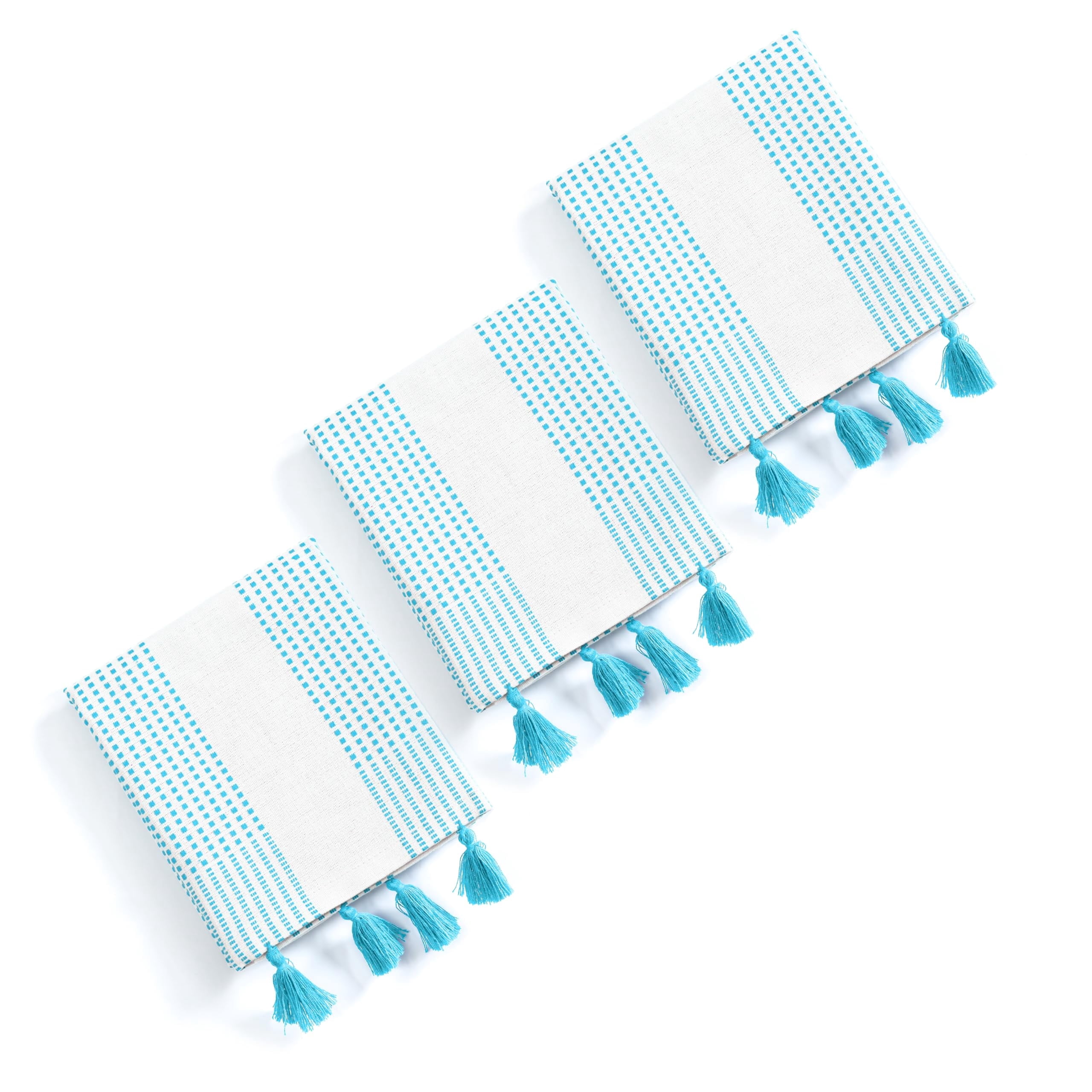 HEIRLOOM COMFORT Aqua Blue Decorative Dotted Kitchen Towels 16x26 Inch, 3 Pack, Super Absorbent, Soft, 100% Cotton Dish Towels with Tassels, Quick-Dry Dishcloths for Everyday Use and Cleaning Dishes