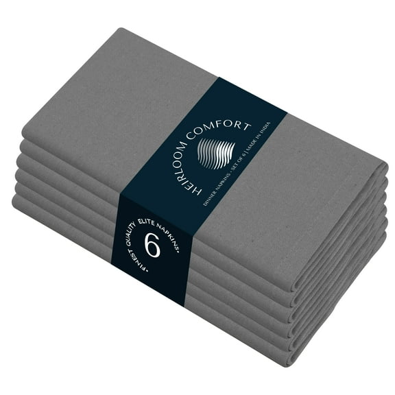 HEIRLOOM COMFORT Ash Grey Cloth Napkins 17x17 Inches - Set of 6 - 100% Cotton, Soft, Absorbent, Durable, Reusable, Washable - Perfect Table Linen for Weddings, Easter, Spring, Formal Events, Dinner