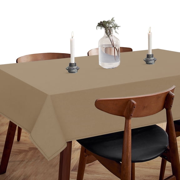 HEIRLOOM COMFORT Beige Cotton Tablecloth, Table Cover 52x70 Inch, Fits 4-6 Seats, Soft, Durable, Washable, Wrinkle Resistant, Rectangle Table Cloth for Dining, Family Dinner, Everyday Use, Home Decor
