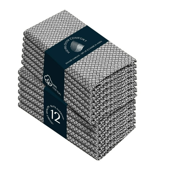 HEIRLOOM COMFORT Black 16x16 Inch Cloth Napkins Set of 12, Cotton Honeycomb Weave, Super Absorbent & Reusable, Hotel Quality Washable Napkins for Elegant Dinners, Weddings, Parties, Everyday Use