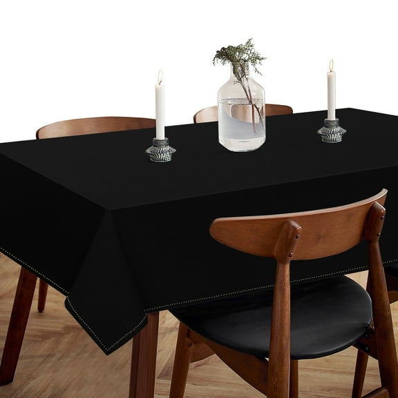 HEIRLOOM COMFORT Black Cotton Tablecloth, Tabletop 52x70 Inch, Fits 4-6 Seats, Soft, Durable, Washable, Wrinkle Resistant, Rectangle Table Cloth for Dining, Formal Dinner, Special Events, Party Decor