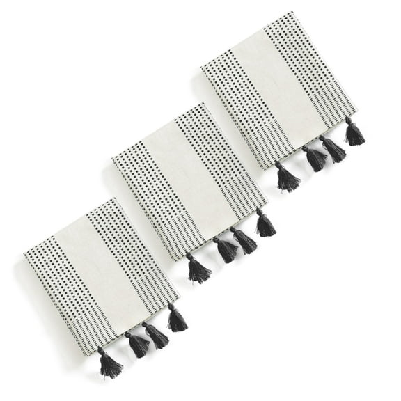 HEIRLOOM COMFORT Black Decorative Dotted Kitchen Towels 16x26 Inch, 3 Pack, Ultra Absorbent, Soft, 100% Cotton Towels with Tassels, Fast-Dry for Cleaning, Drying Dishes, and Everyday Use