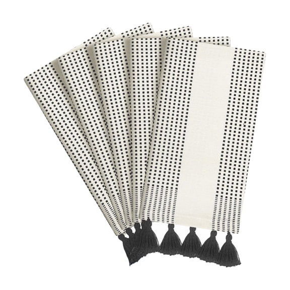 HEIRLOOM COMFORT Black Decorative Dotted Kitchen Towels 16x26 Inch, 5 Pack, Ultra Absorbent, Soft, 100% Cotton Towels with Tassels, Fast-Dry for Cleaning, Drying Dishes, and Everyday Use