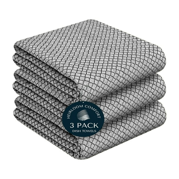 HEIRLOOM COMFORT Black Honeycomb Kitchen Towels 3 Pack, 16x26 Inch, 100% Cotton, Super Absorbent & Fast Dry, Reusable Dish Towels for Kitchens Cleaning, Wiping, Home & Everyday Cooking
