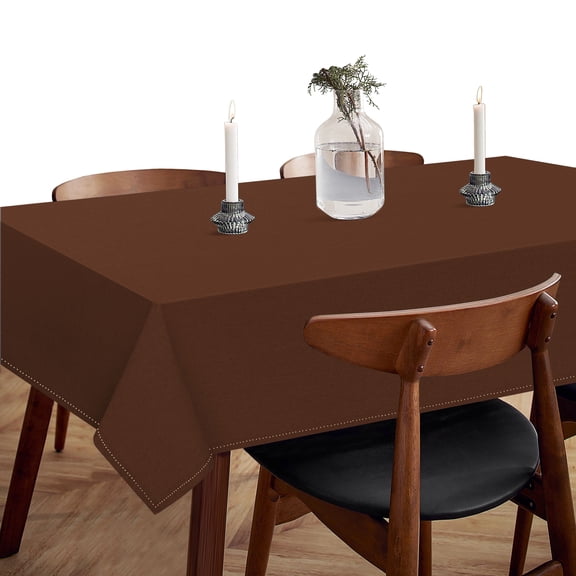 HEIRLOOM COMFORT Brown Cotton Tablecloth, Table Cover 60x102 Inch, Fits 8-10 Seats, Soft, Durable, Washable, Wrinkle Resistant, Rectangle Table Cloth for Dining, Holiday Gatherings, Dinner, Weddings