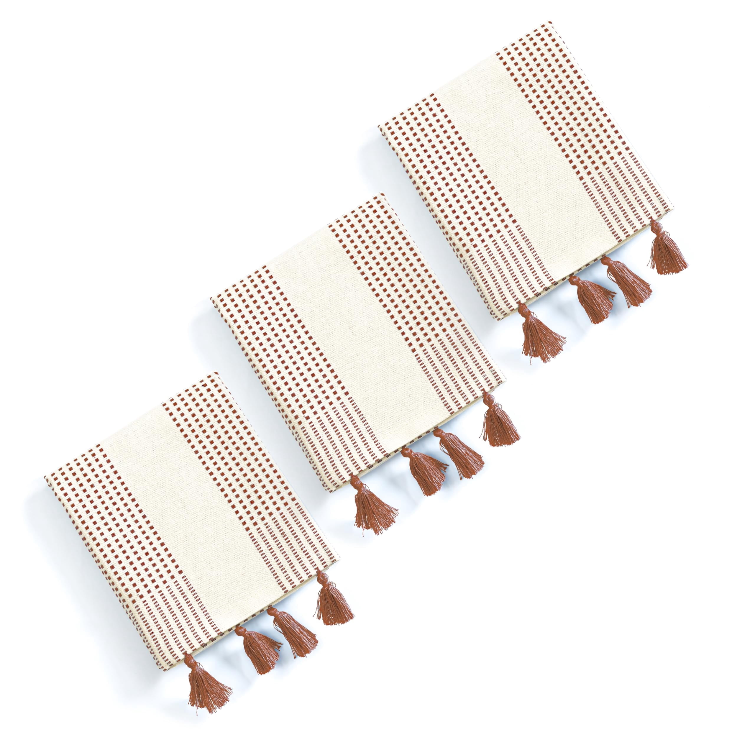 HEIRLOOM COMFORT Brown Decorative Dotted Kitchen Towels 16x26 Inch, 3 Pack, Soft, Absorbent 100% Cotton Dish Towels with Tassels, Quick-Dry for Cleaning, Drying Dishes, and Everyday Use