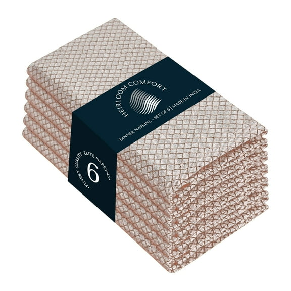 HEIRLOOM COMFORT Brown Honeycomb Weave Cloth Napkins Set of 6, 100% Cotton, 16x16 Inch, Machine Washable, Reusable Napkins for Table Settings, Dinner, Lunch, Parties, Home, Restaurant Use