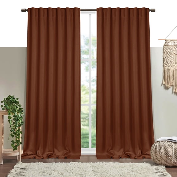 HEIRLOOM COMFORT Brown Solid Panel Curtains, 63 Inches Long, Set of 2, 100% Cotton, Light Filtering for Privacy, Rustic Farmhouse Warmth, Ideal for Bedroom, Living Room, 54" W x 63" L