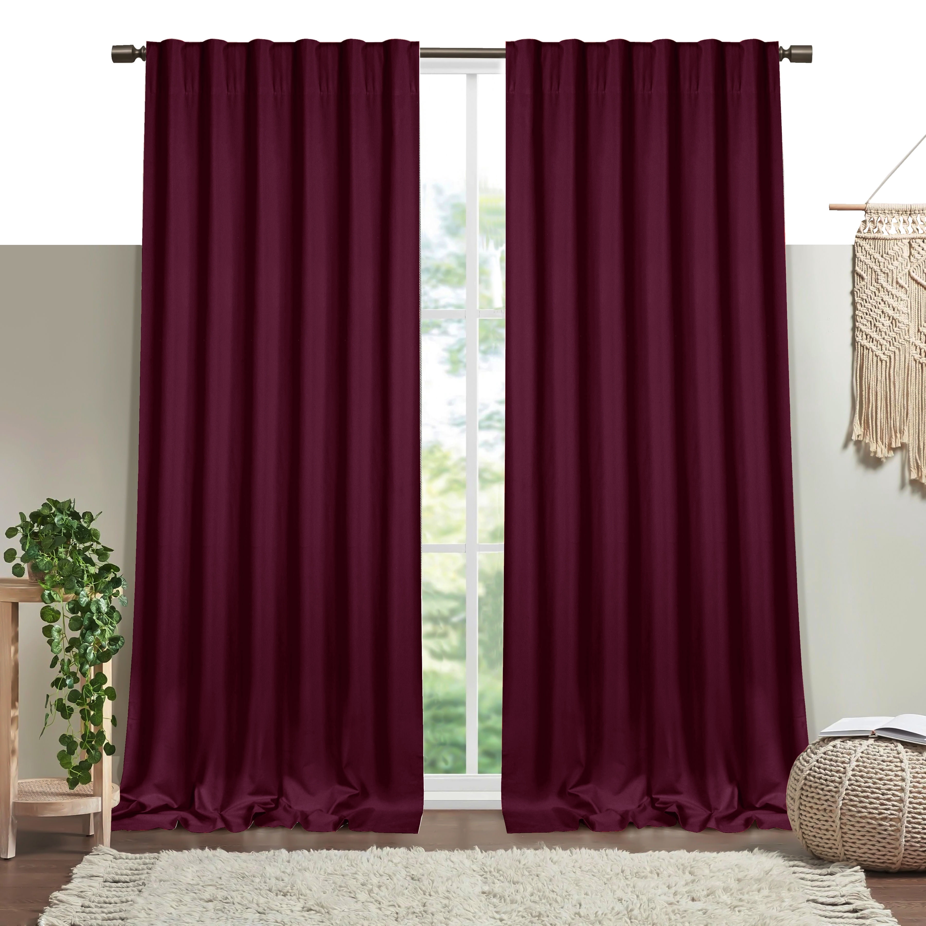 HEIRLOOM COMFORT 100% Cotton Black Curtains - Set Of 2, 54"W X 63"L, Light Filtering Farmhouse Style