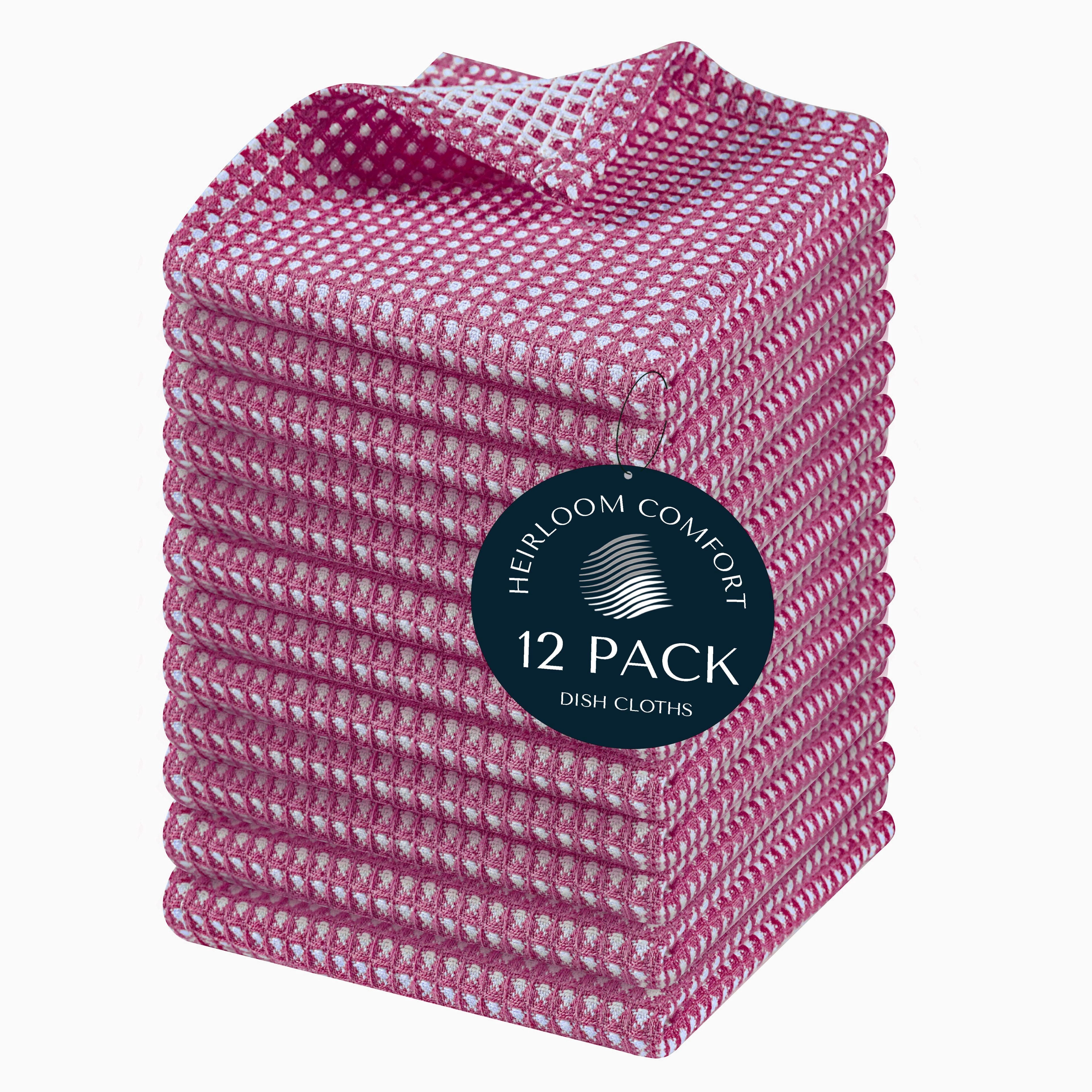 HEIRLOOM COMFORT Dual Tone Waffle Weave Dish Cloth, 12 Pack, 100% Cotton, 12"x12", Super Absorbent, Fast Drying Reversible Dishcloth Set, Washcloth, Dish Rags, Soft for Cleaning, Durable, Burgundy