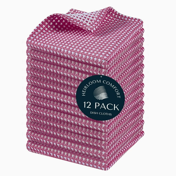 HEIRLOOM COMFORT Dual Tone Waffle Weave Dish Cloth, 12 Pack, 100% Cotton, 12"x12", Super Absorbent, Fast Drying Reversible Dishcloth Set, Washcloth, Dish Rags, Soft for Cleaning, Durable, Burgundy