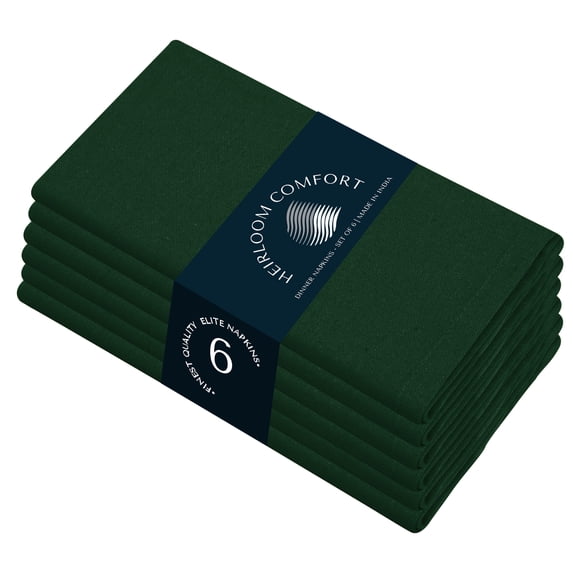 HEIRLOOM COMFORT Cloth Napkins Set of 6, 100% Cotton Napkin, Soft & Reusable Cotton Napkins, Napkin for Dinner, Wedding, Dining, 17" x 17" (Forest Green)