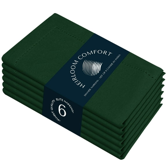 HEIRLOOM COMFORT Forest Green Cloth Napkins 18x18 Inches, 6 Pack - Reusable, Absorbent, Durable, Soft, Washable - Hemstitch Mitered Edges - Perfect for Dinner, Fall, Weddings, Holiday, Everyday Use