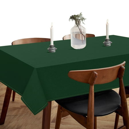 HEIRLOOM COMFORT Forest Green Cotton Tablecloth, Table Cover 52x70 Inch, Fits 4-6 Seats, Soft, Durable, Washable, Wrinkle Resistant, Rectangle Table Cloth for Dining, Christmas, Winter Celebrations