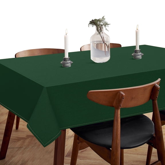 HEIRLOOM COMFORT Forest Green Cotton Tablecloth, Table Cover 52x70 Inch, Fits 4-6 Seats, Soft, Durable, Washable, Wrinkle Resistant, Rectangle Table Cloth for Dining, Christmas, Winter Celebrations