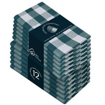 HEIRLOOM COMFORT Gingham Check Cloth Napkins Set of 12, 18"x18", 100% Cotton, Reusable & Washable, Durable, Absorbent Fabric for Dinner Parties, Wedding, Dining Napkin, Teal Green, White